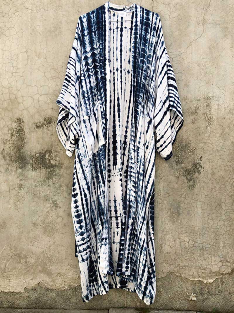 Tie-Dye Print Different Color Rayon Long Length Gown Kimono Duster Robe - Fashionpara