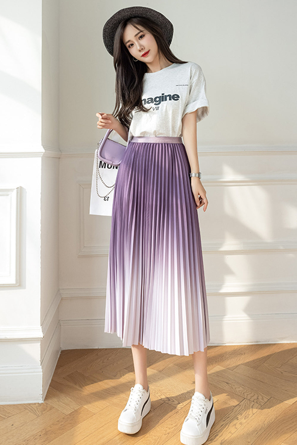 High Waist Pleated Gradient Colors Skirts - Fashionpara