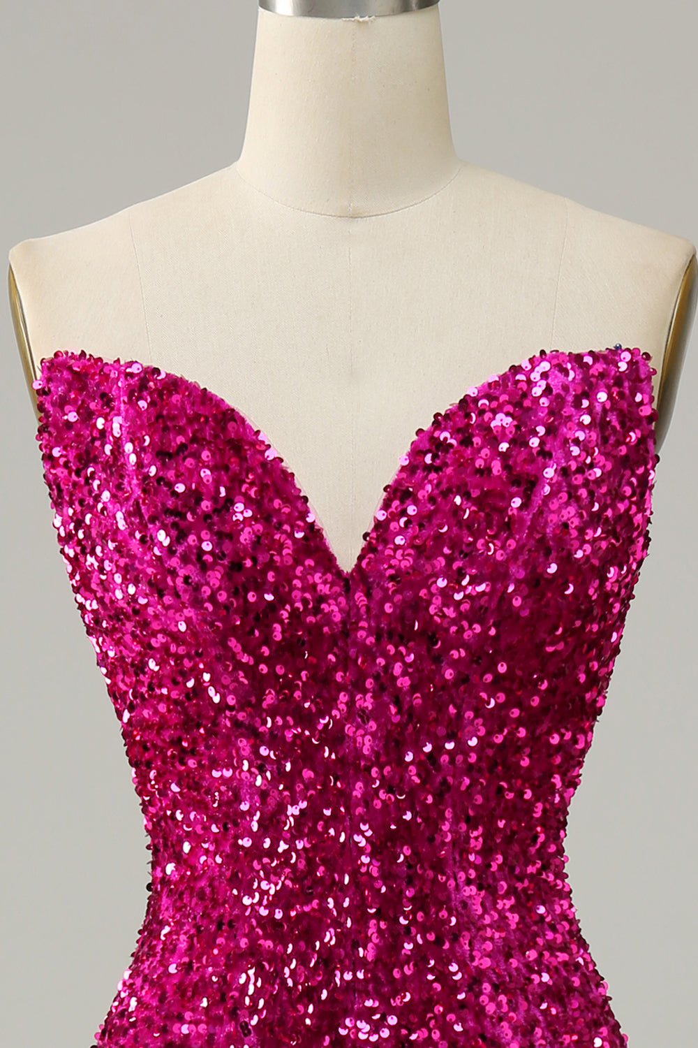 Fuchsia Sweetheart Neck Sequined Mermaid Prom Dress With Sweep Train - Fashionpara