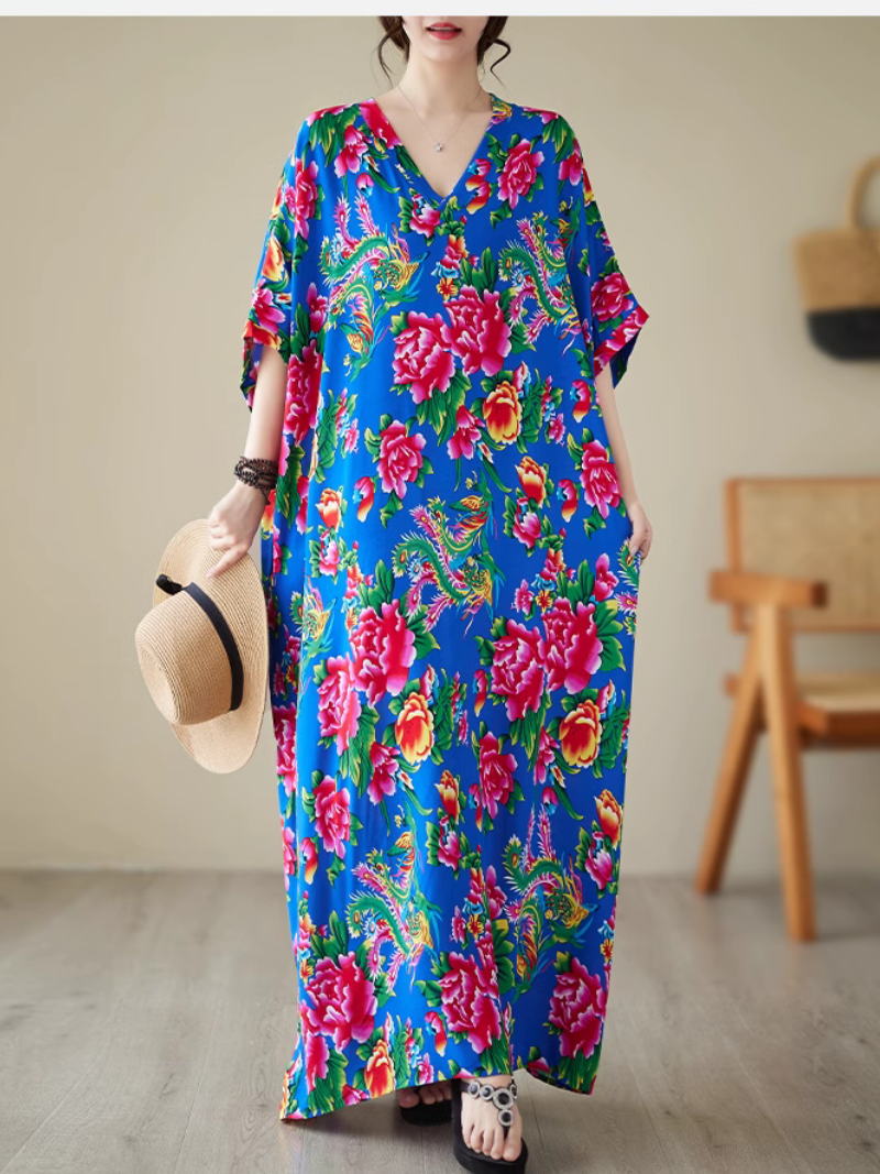 Elegance Cool Flower Kaftan Dress - Fashionpara