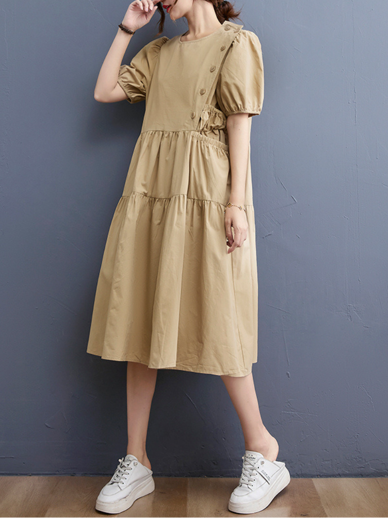 Everybody Love Round Neck Loose A-line Dress - Fashionpara