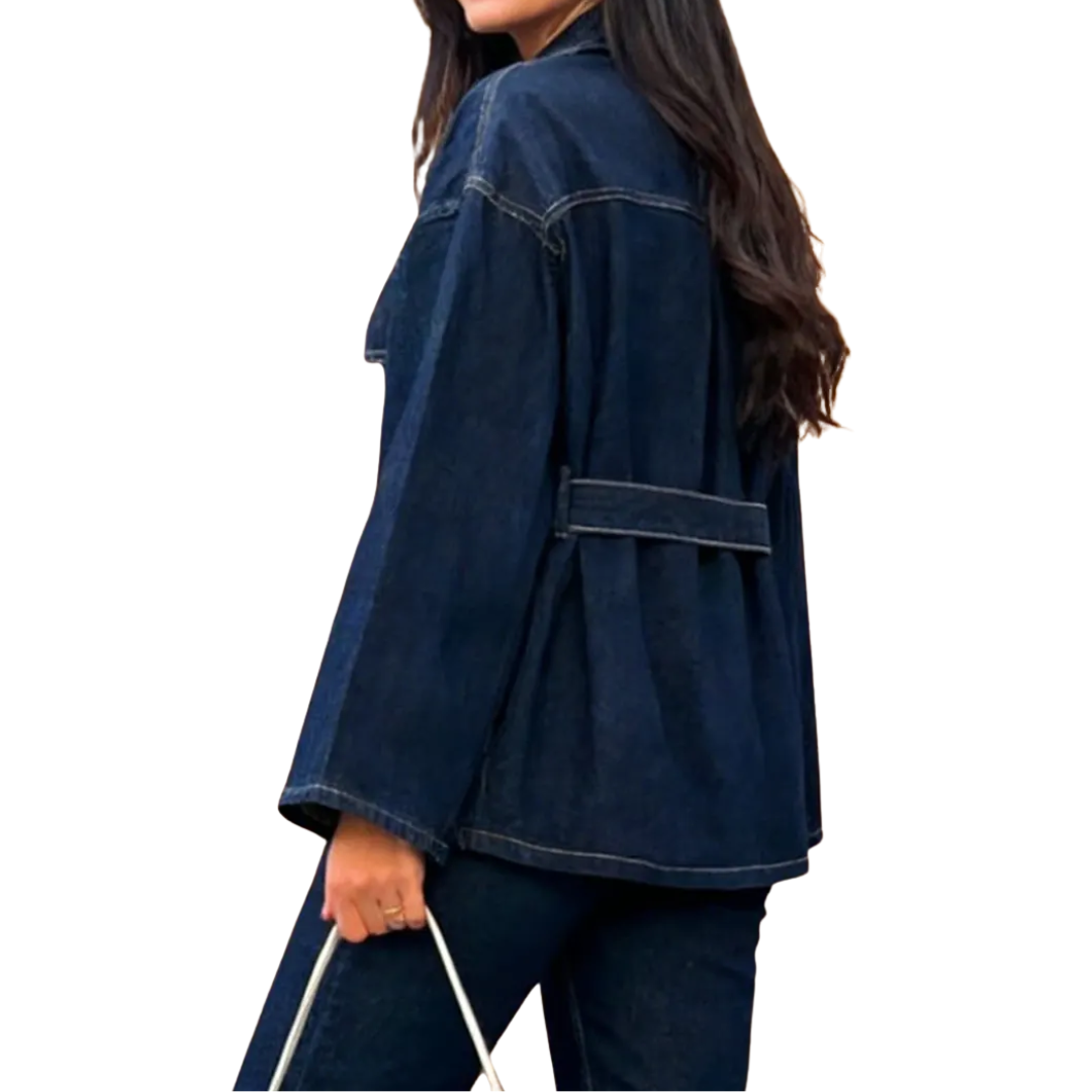 Belted Button Front Oversized Denim Jacket 2