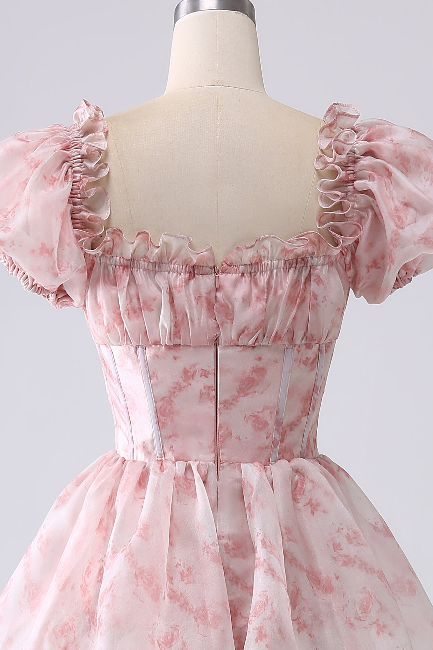 Blush A Line Square Neck Tiered Prom Dress with Ruffles