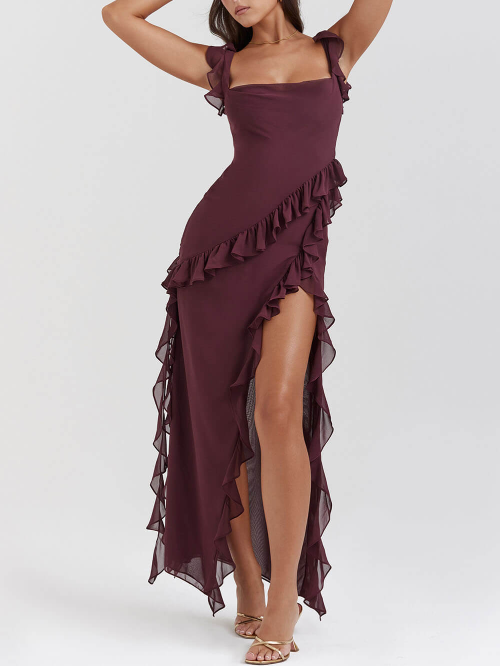 Mulberry Ruffle Maxi Dress - Fashionpara