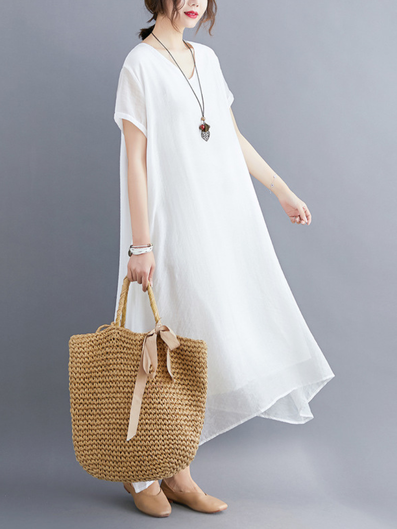 Close To my Heart Cotton V-neck A-line Dress - Fashionpara