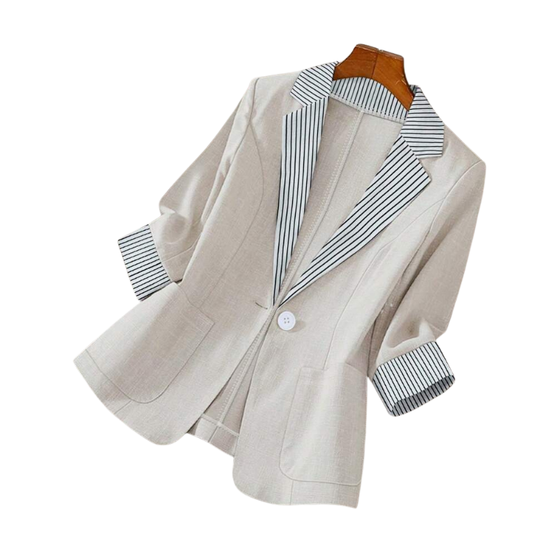 Contrast Stripe Notch Lapel Single Button Blazer