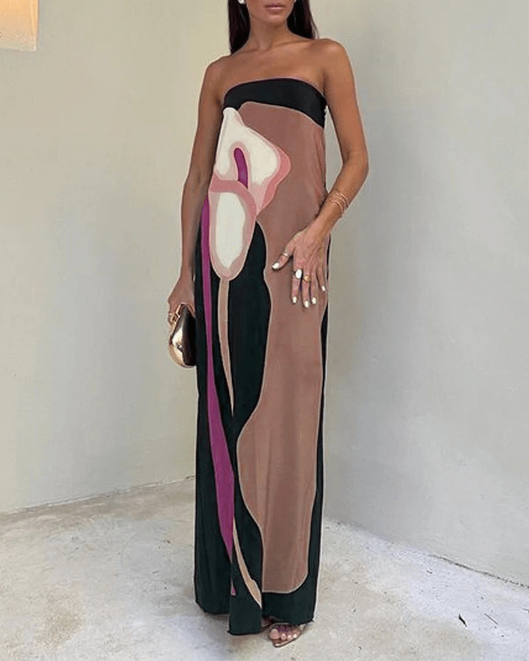 Casual Strapless Printed Dress - Fashionpara