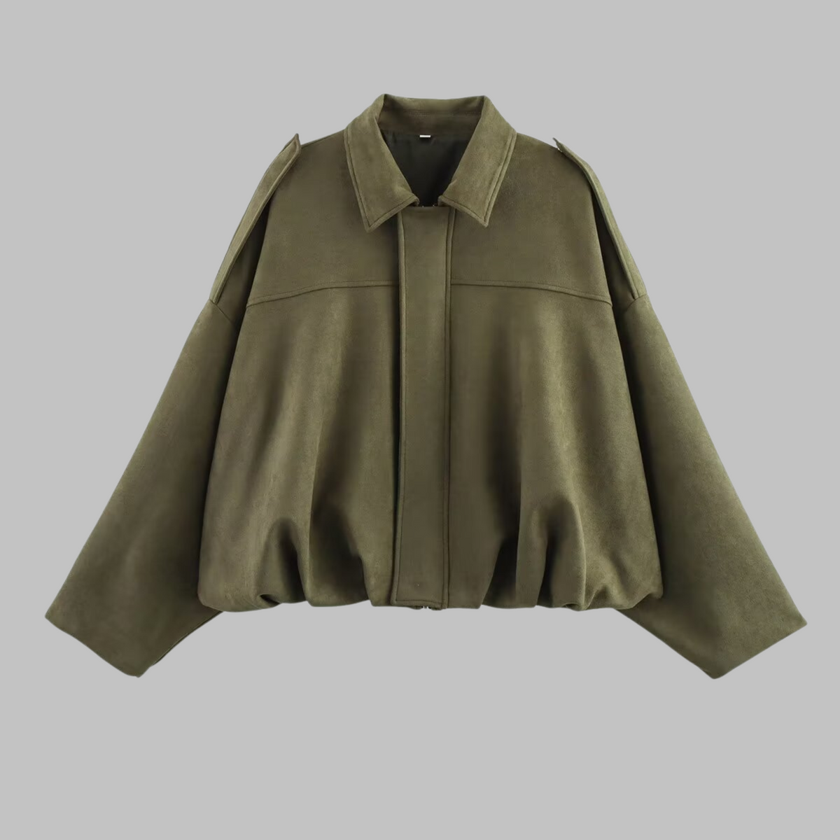 Suede Look Collared Drop Shoulder Bubble Hem Jacket 6