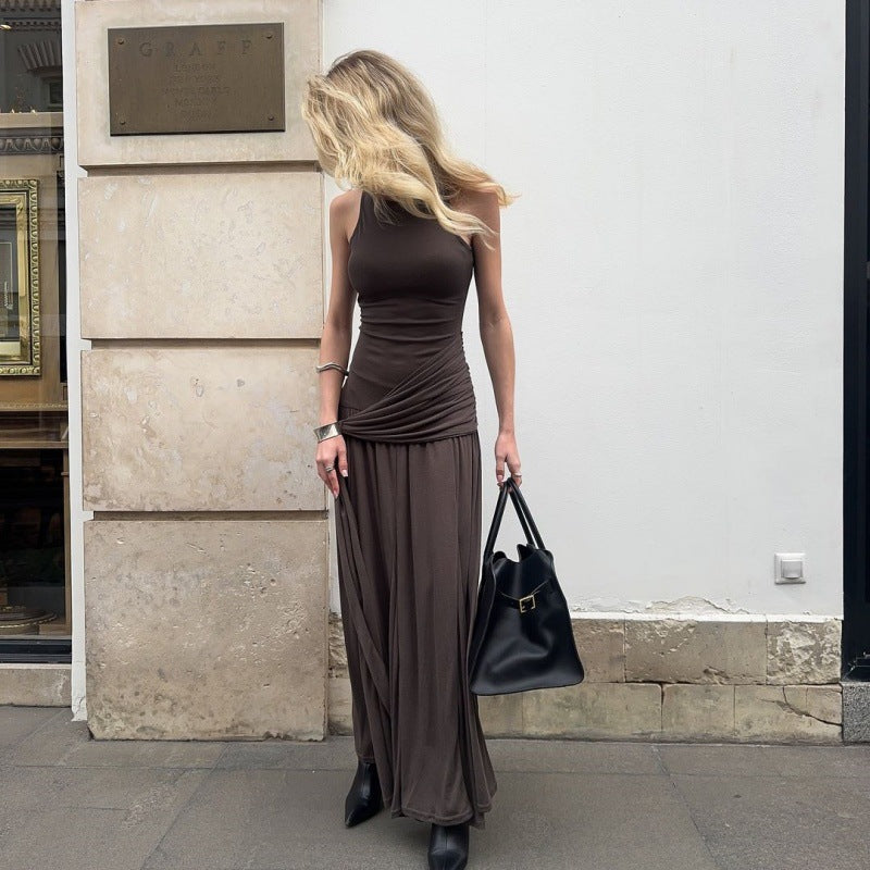 Asymmetric One-Shoulder Twist-Waist Maxi Dress