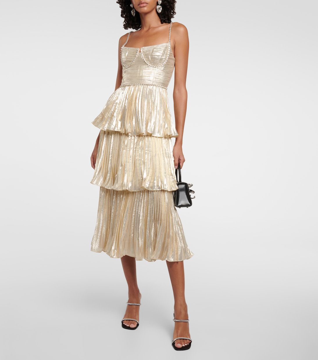 Metallic Plisse Sweetheart Tiered Ruffle Midi Dress 7