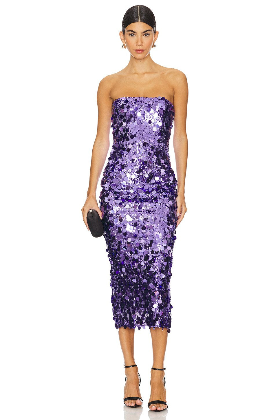 Paillette Sequin Strapless Bodycon Midi Party Dress