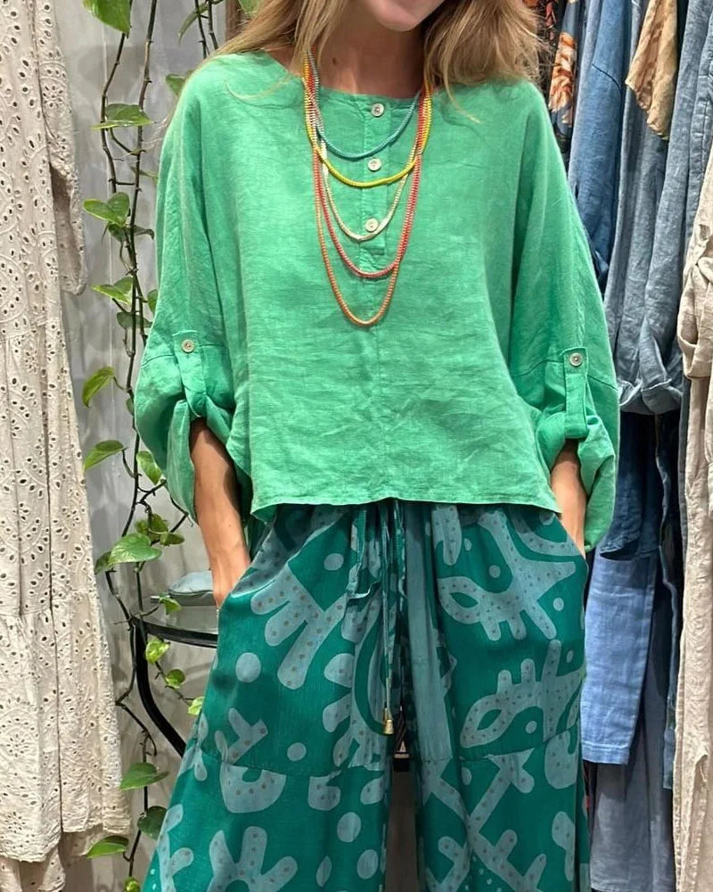 Casual Top & Printed Pants Two-Piece Set - Fashionpara