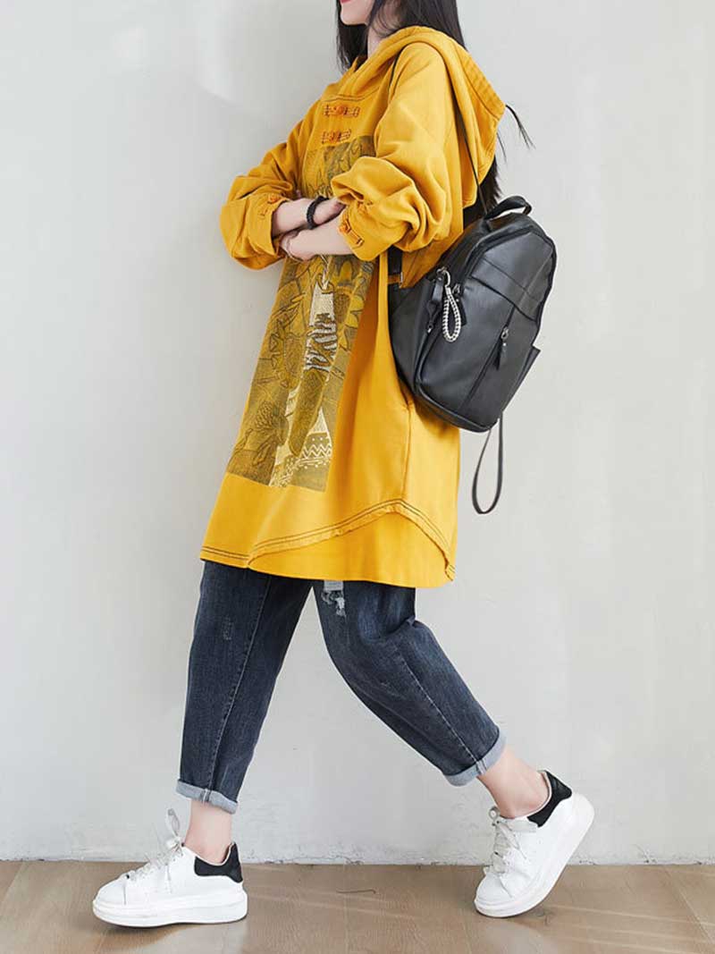 City Of Stars Floral Print Hooded Sweater Midi Dress - Fashionpara