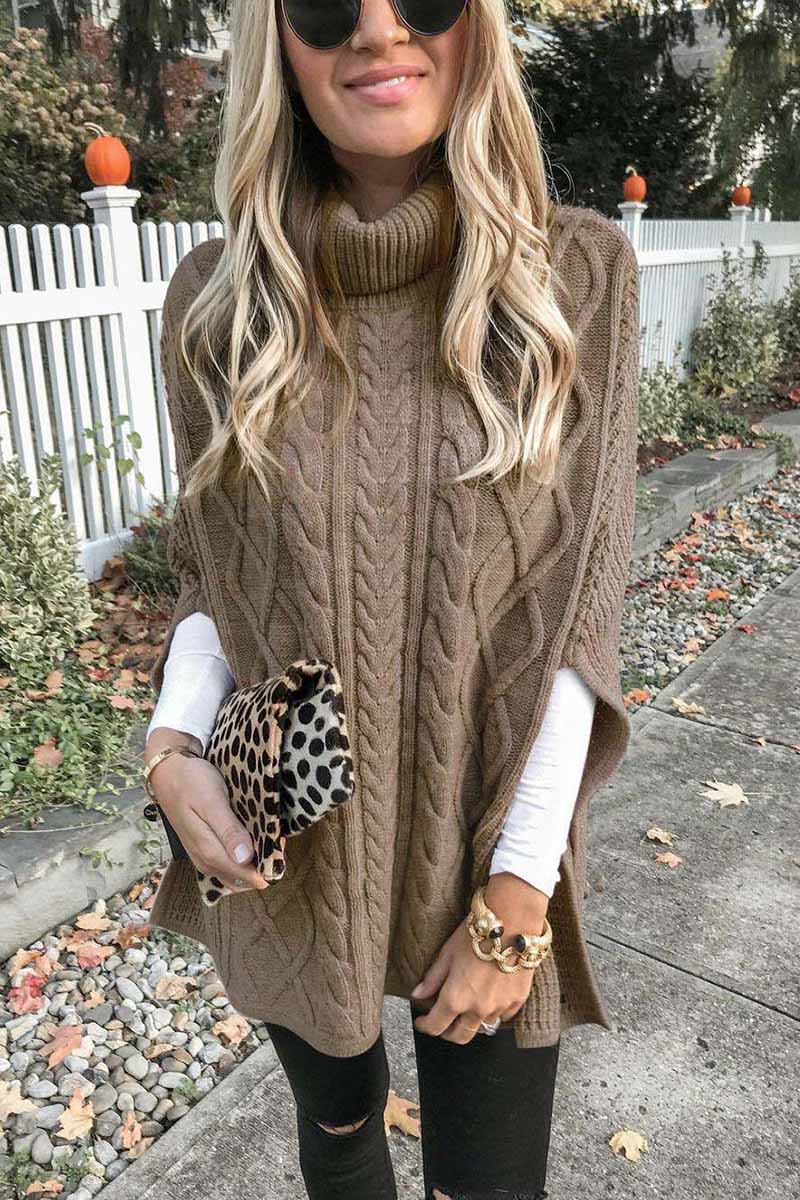 Florcoo High Neck Loose Cable Knit Sweater in 7 Colors