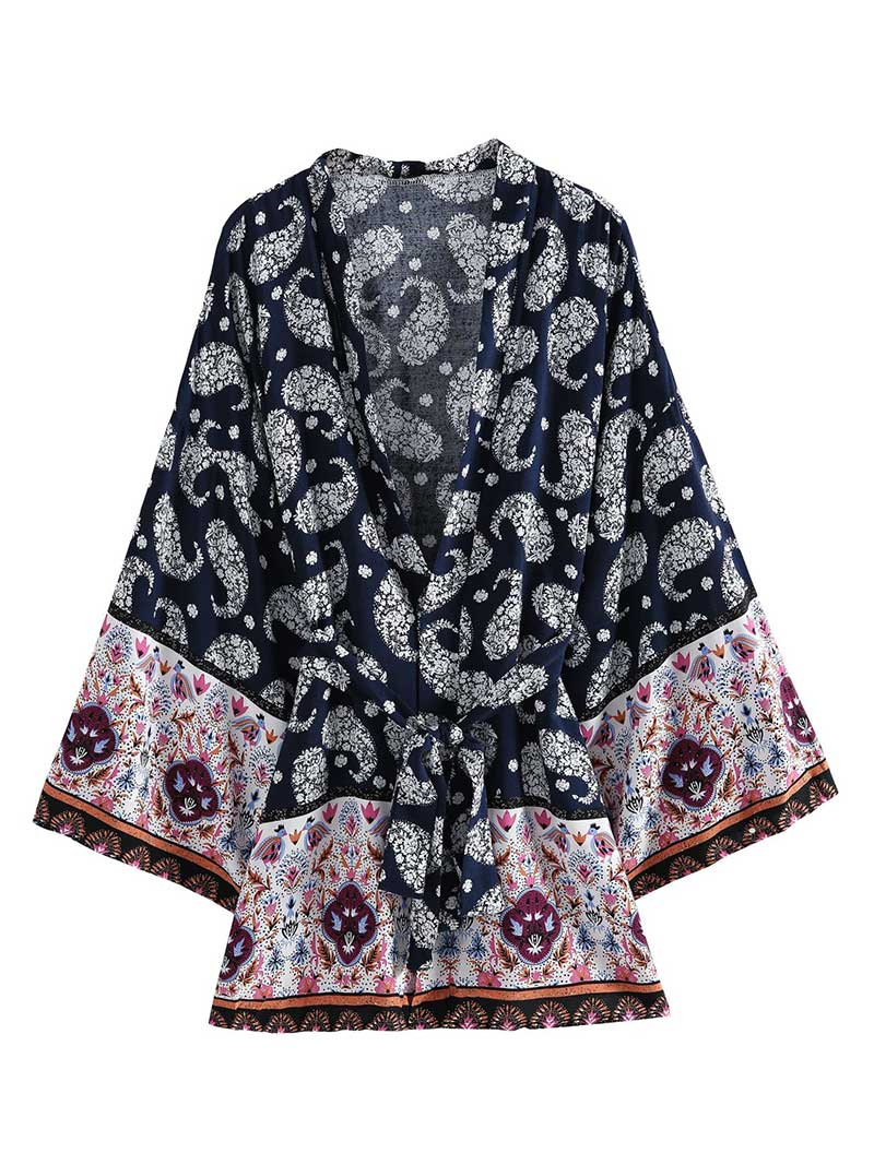 Paisley Print Short Length Kimono Gown Robe - Fashionpara