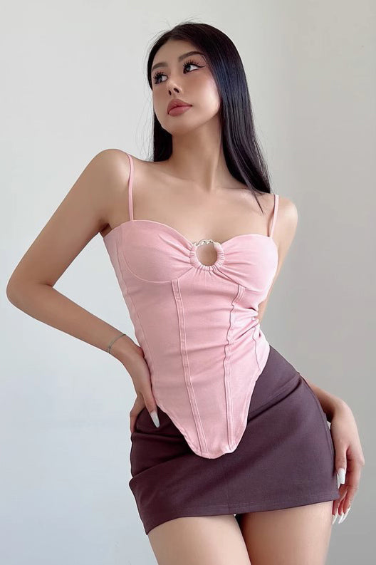 Sexy Tight Hollow Out Metal Lifting Ring Strap Tank Top