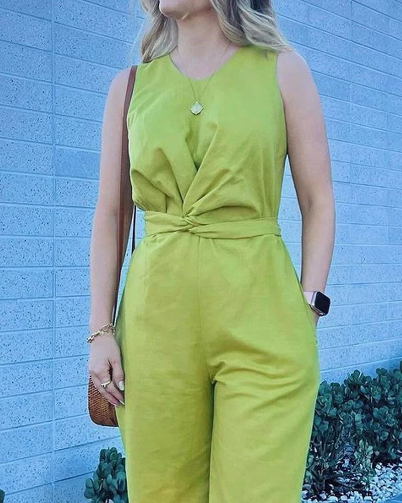 Casual Solid Color Pleated Sleeveless Pants - Fashionpara