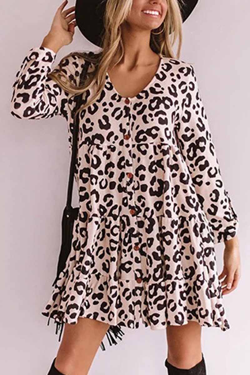 Florcoo Leopard Print V-neck Midi Dress