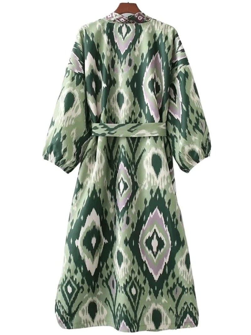 Printed Green Color Polyester Long Length Gown Kimono Duster Robe - Fashionpara