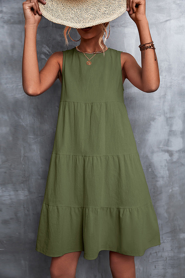 Round Neck Ruffled Sleeveless Mini Dress Fashionpara