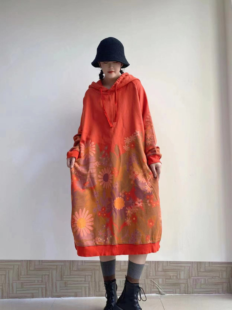 All Of Me Floral Print Hooded Sweater Midi Dress 7
