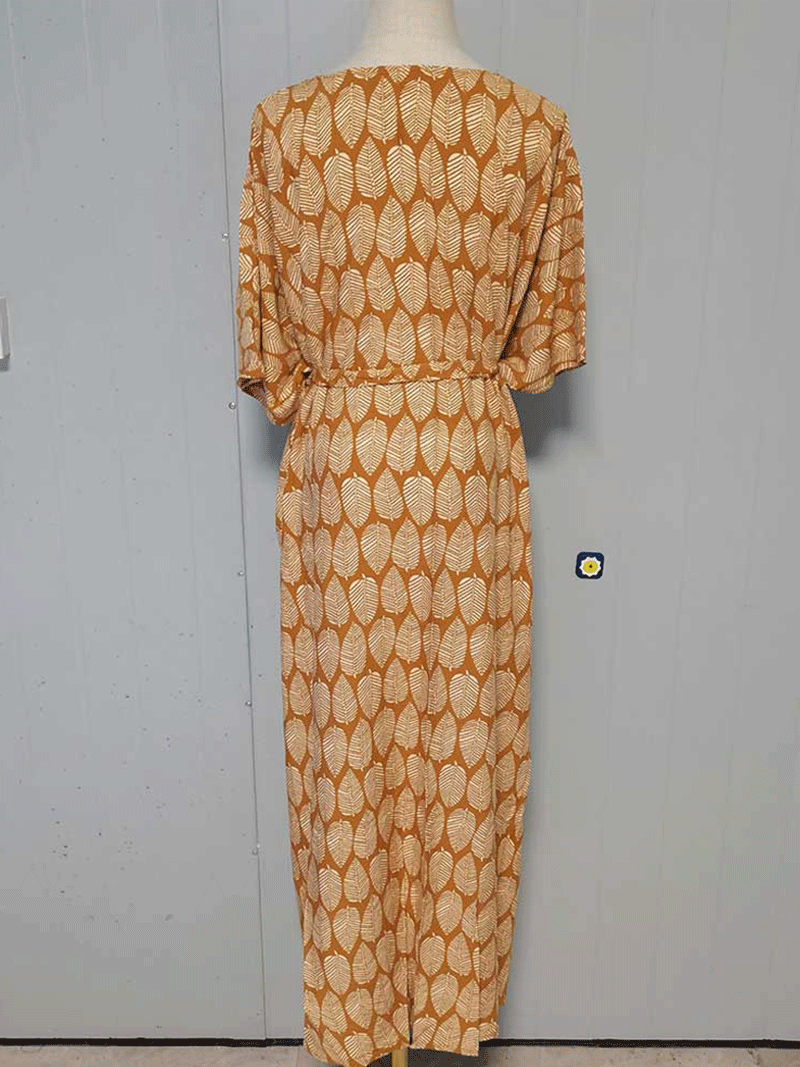 Printed Black & Yellow Color Polyester Long Length Gown Kimono Duster Robe 4