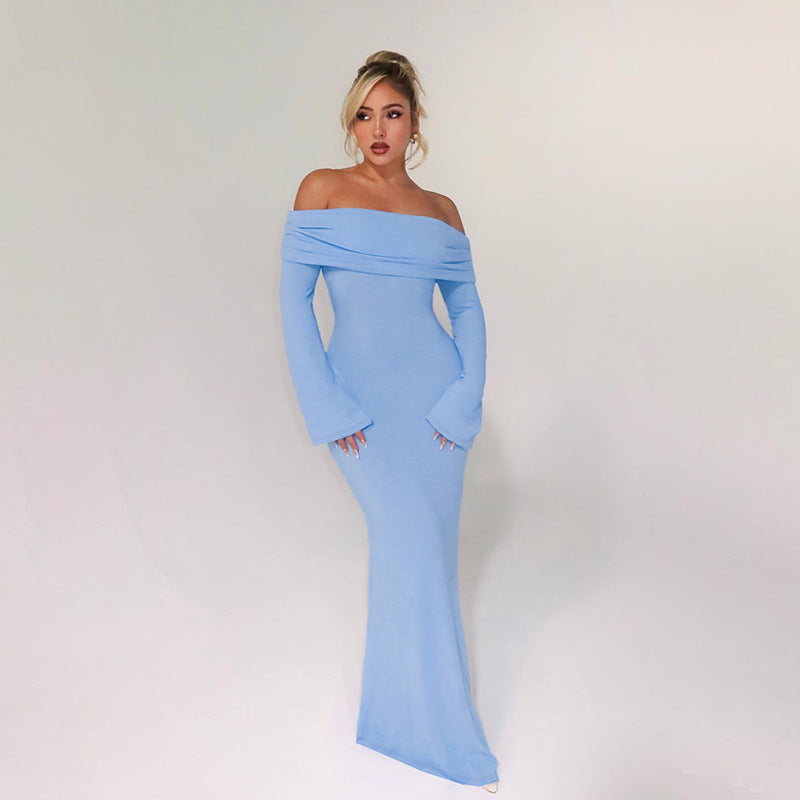 Off-Shoulder Long-Sleeve Bodycon Mermaid Maxi Dress