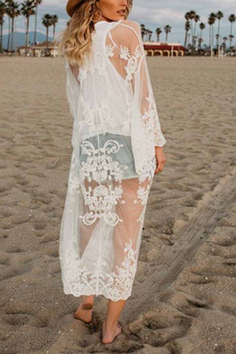 Florcoo Sheer Shawl Beach Swimwear Cover-up - Fashionpara