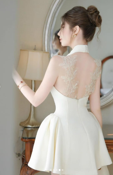 Elegant Off White Satin Lace A Line Short Party Dress Formal 8th Grade Homecoming Dress D286