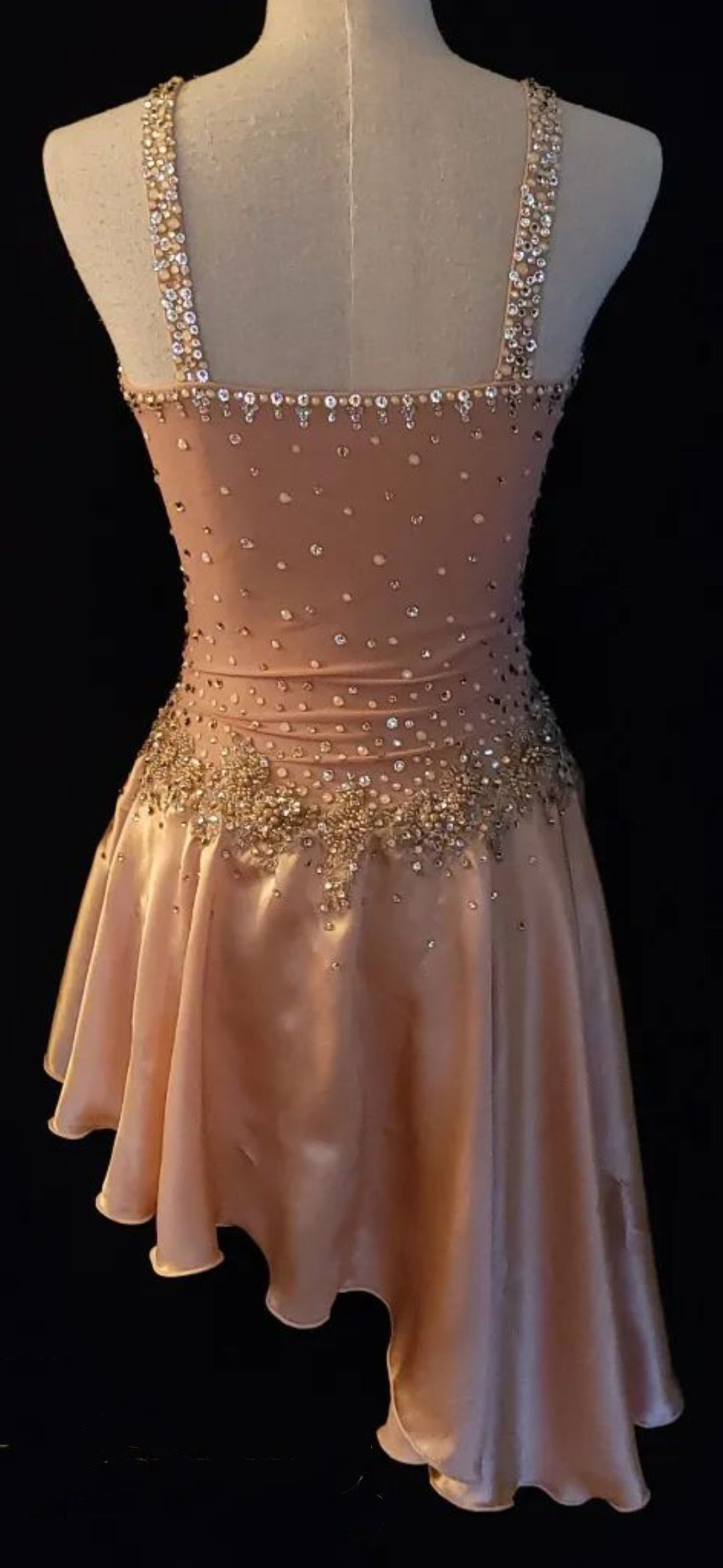 Spaghetti Straps V Neck Elegant Pink Satin Beaded Short Prom Dress Homecoming Dress D606