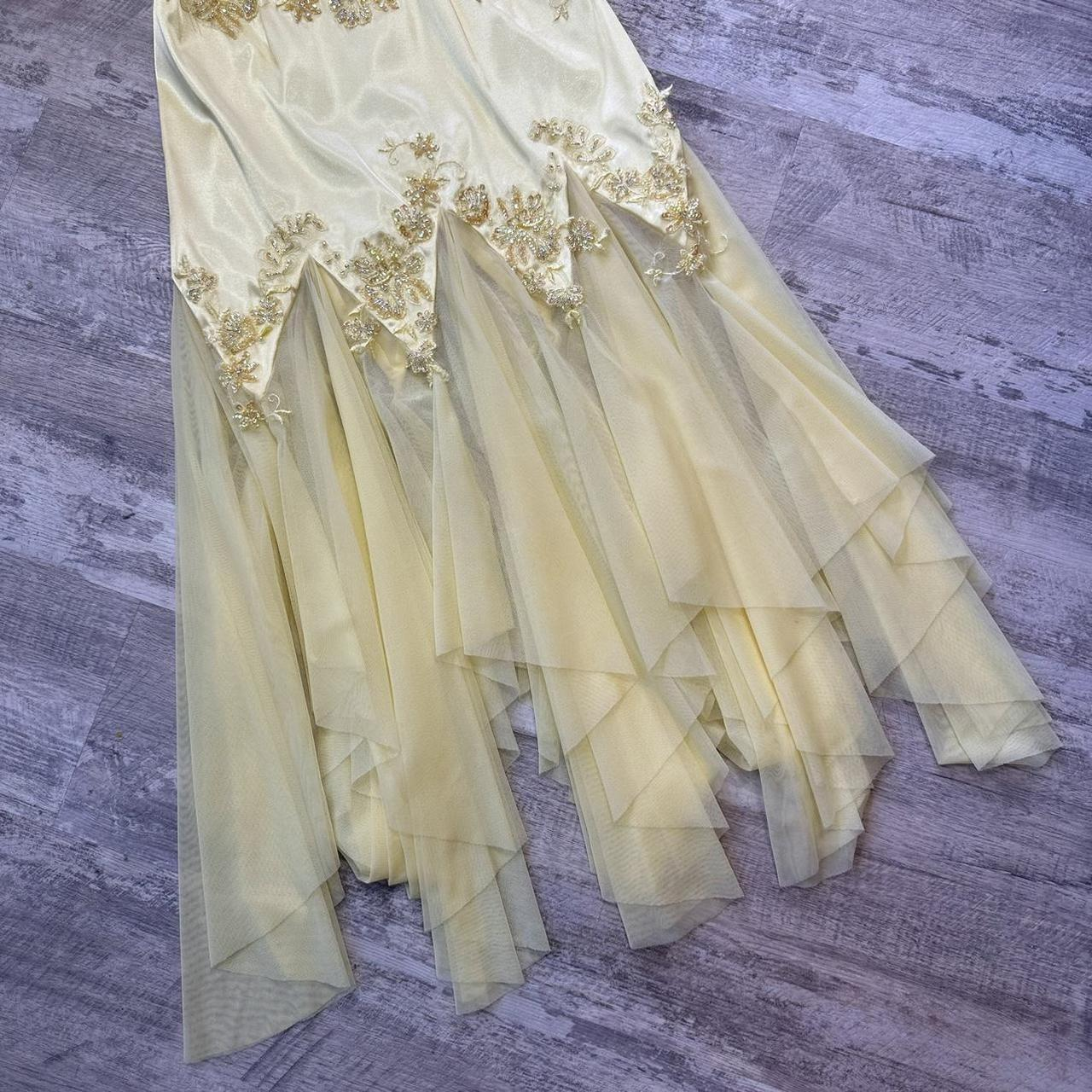 Elegant Strapless Yellow Chiffon Satin Beaded Mermaid Evening Dress Birthday Party Dress D1317