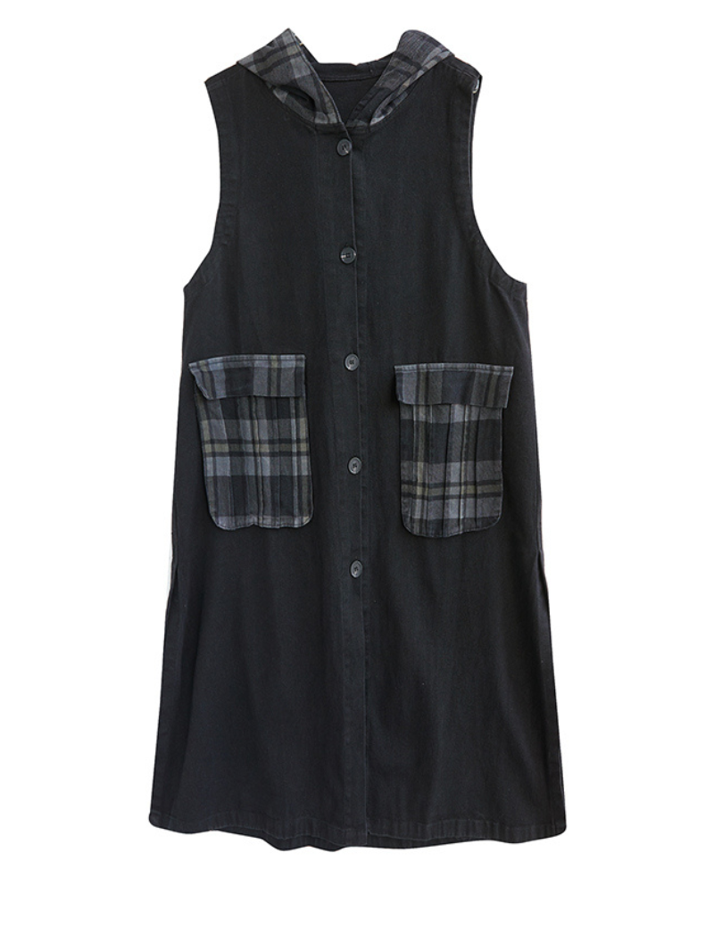 Champion Denim Plaid Hooded Dress - Fashionpara