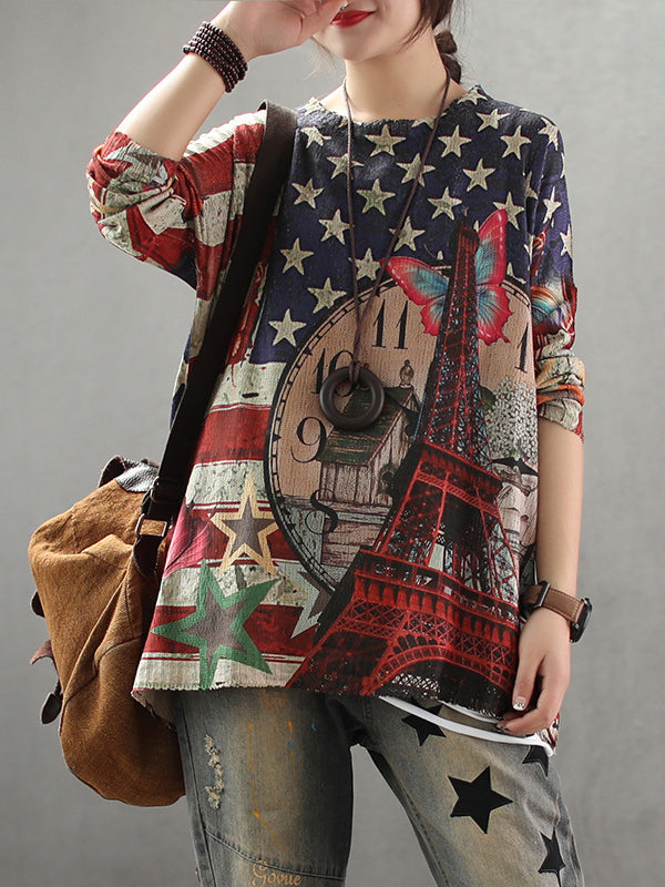 Aida Vintage Contrasting Star Print Knit Top 3