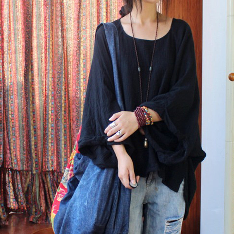 Casual Bat Sleeve Cotton Top - Fashionpara