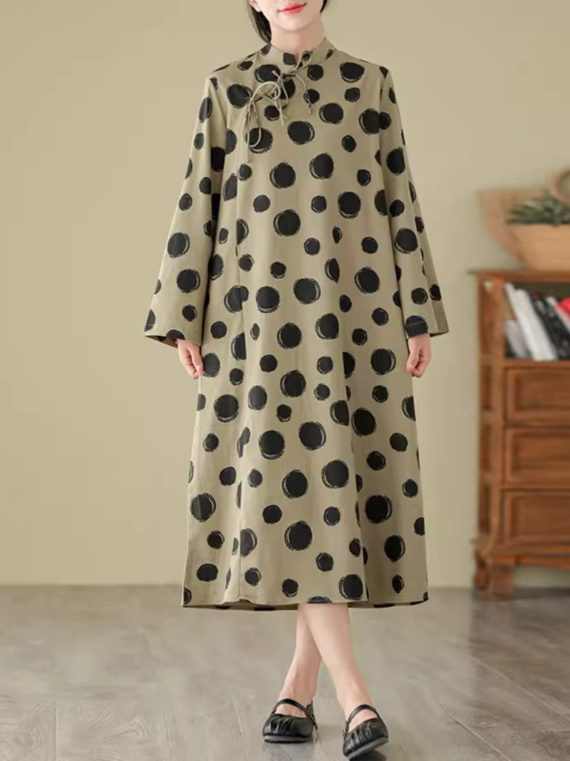 Cool Loose Polka-Dot Mid-Length A-Line Dress - Fashionpara