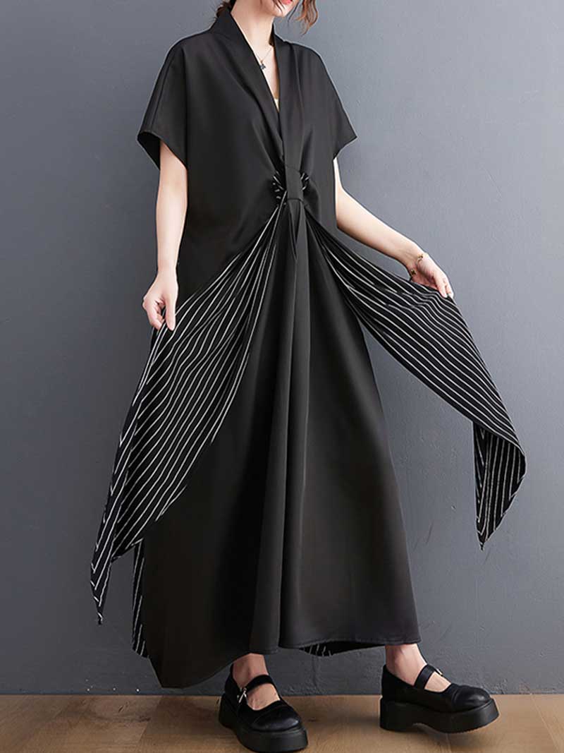 Cotton Short Sleeves Tie Style A-Line Dress - Fashionpara
