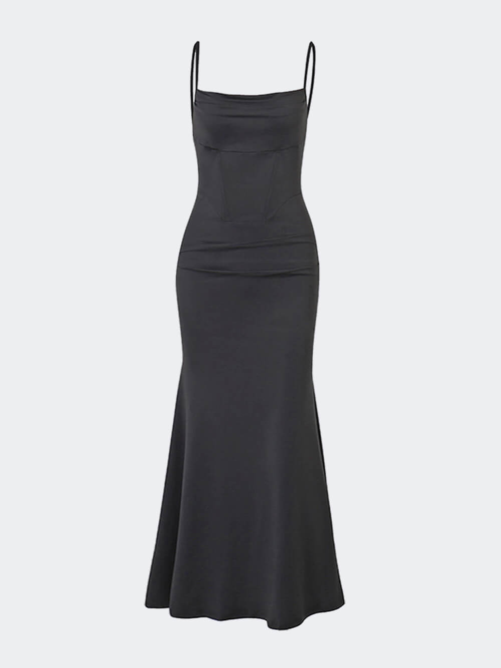 Spaghetti Strap Square Neck Corset Ruched Mermaid Maxi Dress - View 10