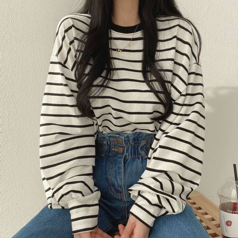 KittenAlarm - O-Neck Loose Striped Casual Sweatshirt