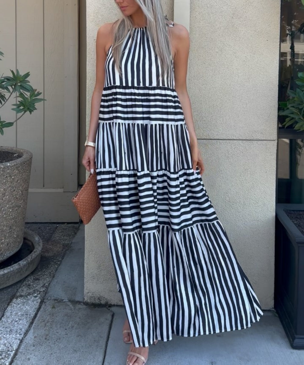 Artistic Zebra Stripes Print Maxi Dress - Fashionpara