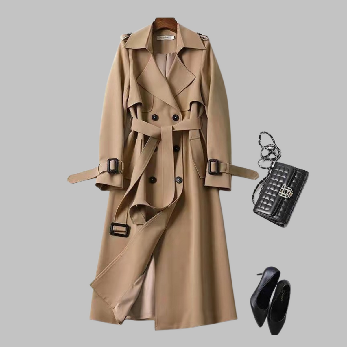 Double Breasted Belted Longline Trench Coat 6