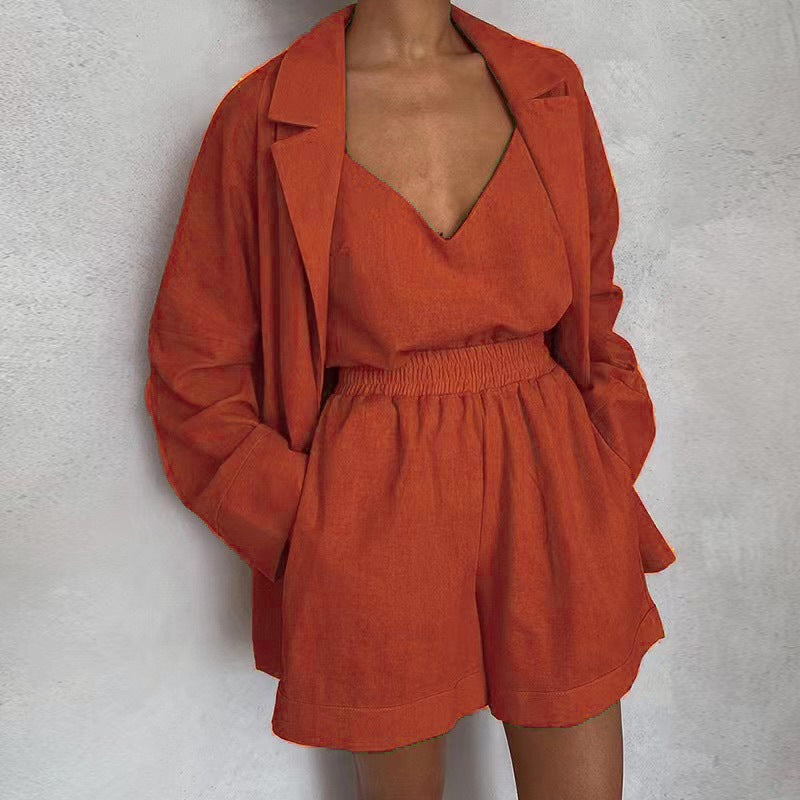 Casual V-neck Lace-up Three-pieces Suit - Fashionpara