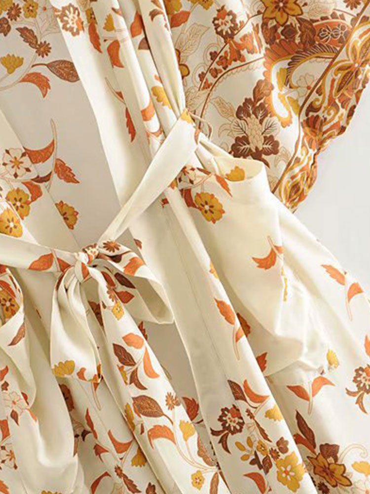 Beachwear & Partywear Floral Print Beige Color Cotton Long Length Gown Kimono Duster Robe 9