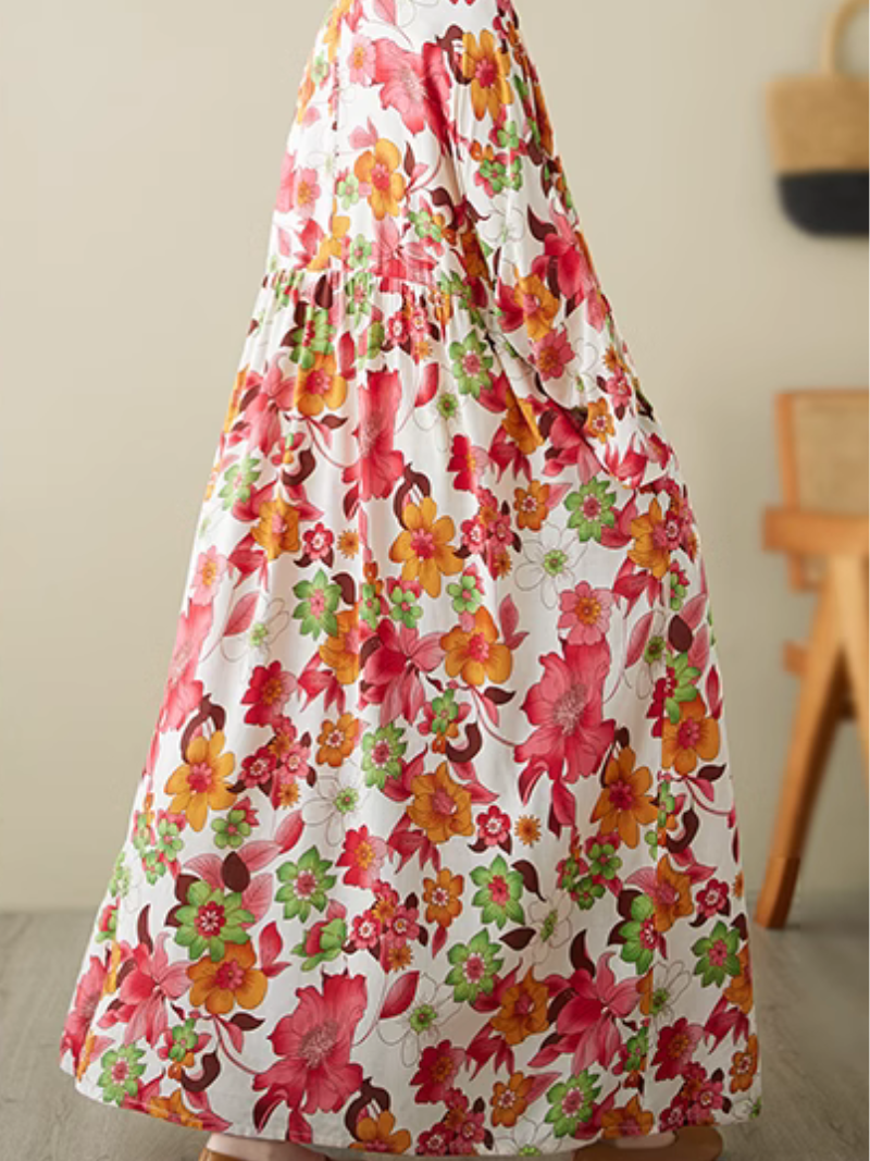 Abstract Print Round Neck Short Sleeve Cocoon Maxi Dress 3