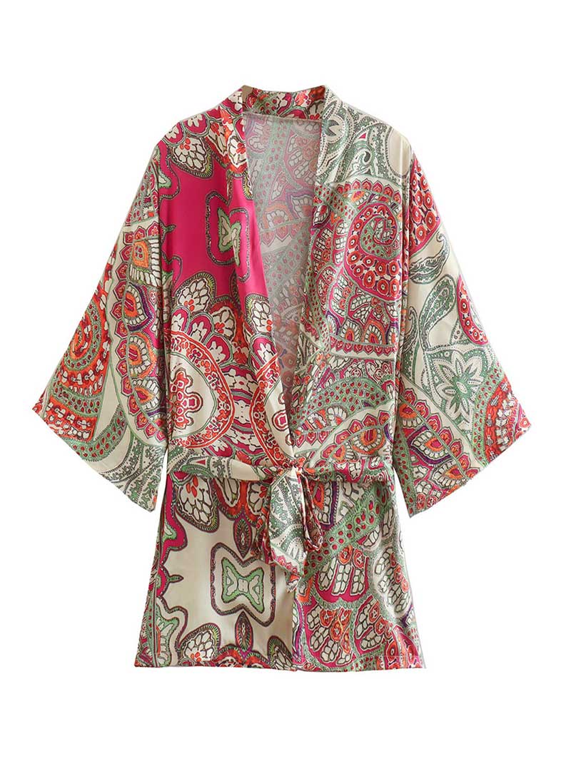 Summer Wear Multicolor Jacket Style Printed Kimono Gown Duster Robe - Fashionpara