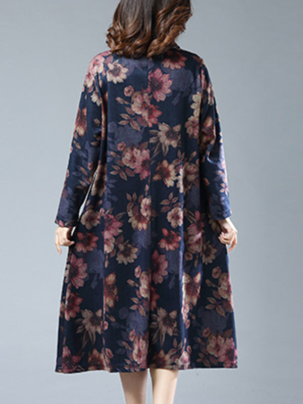 Shawna Vintage Floral Printed Midi Dress - Fashionpara