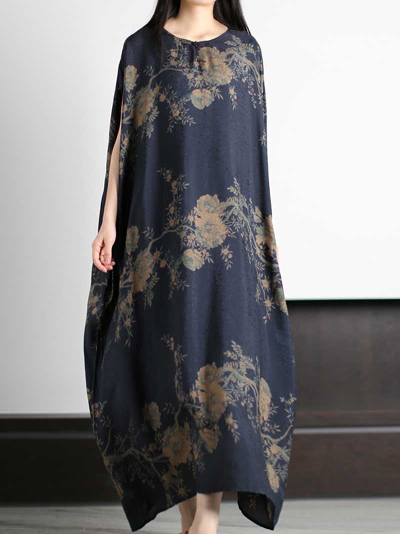 Floral Print Round Neck Sleeveless Kaftan Maxi Dress