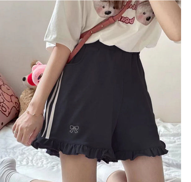 KittenAlarm - Kawaii Bow Embroidered Ruffle Shorts