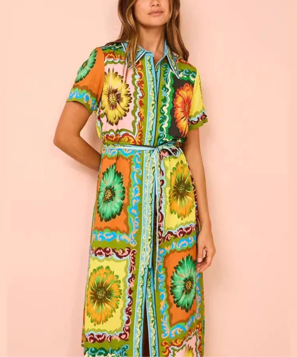 Contrast Flowers Casual Maxi Dress - Fashionpara