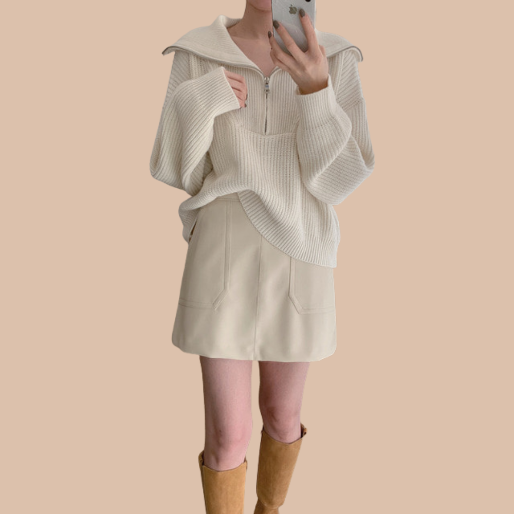 Cleo High Neck Knitted Sweater with Stylish Zipper Detail