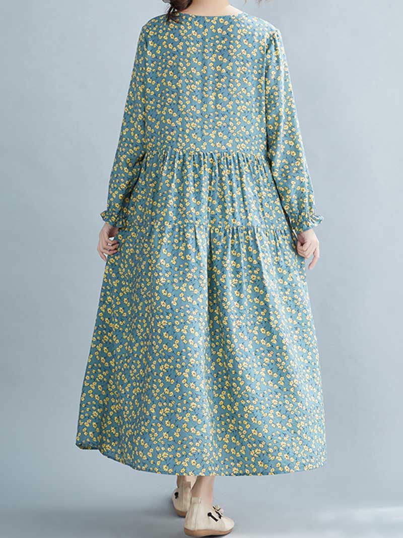 Floral Print Round Neck Short Sleeve Smock Maxi Dress 2